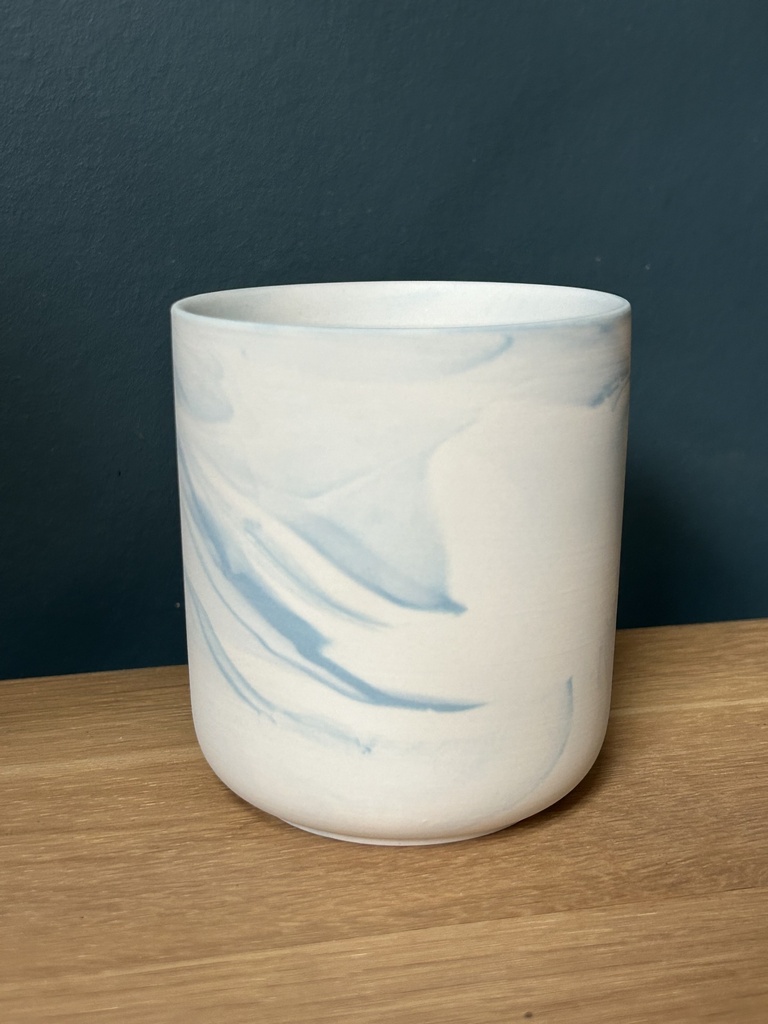 GGC Bougie naturelle en céramique marbrée bleue 340ml, 7 /9,7 cm (Non parfumé)
