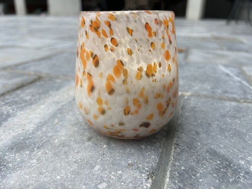 GGC Bougie naturelle en verre "transparent moucheté orange et blanc" 300ml, 9/10 cm