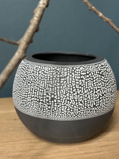 GGC Bougie naturelle en céramique"boule grise, perlée blanc 380ml", 10/9cm